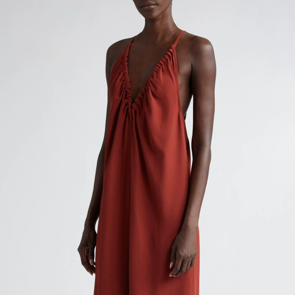 ZARA Minimalist Loose Long Terracotta Pleated Slip Dress - Picture 3 of 5